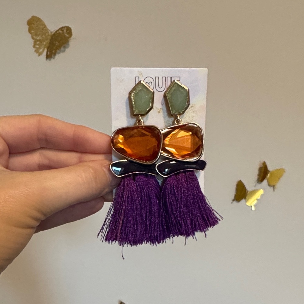 Purple and Orange Statement Fringe Earrings